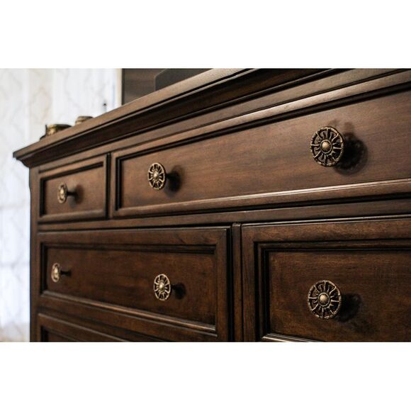 Set of 6 Antique Golden Sun Cast Iron Drawer Pulls Cabinet Knob Home Decor - Picture 5 of 10